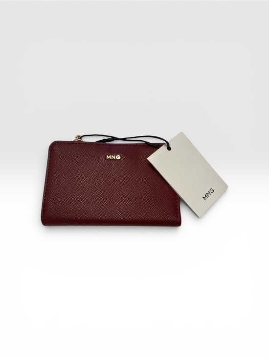 Mango Accessories - MNG Burgundy Saffiano Zip Wallet with Gold Logo